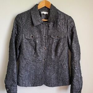 Erin by Erin London Women's Button Up Black Metallic Crinkled Look‎ Jacket Small